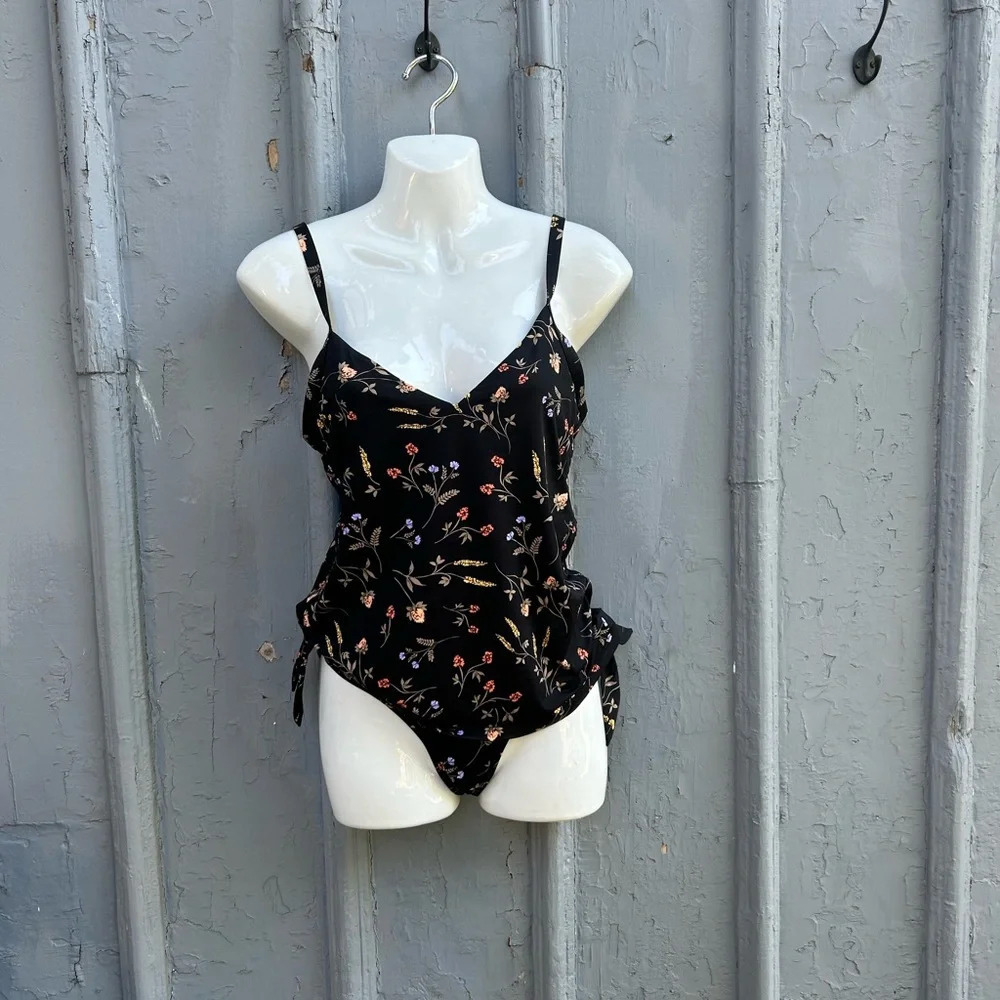Skye Black Floral Tankini,  Small
